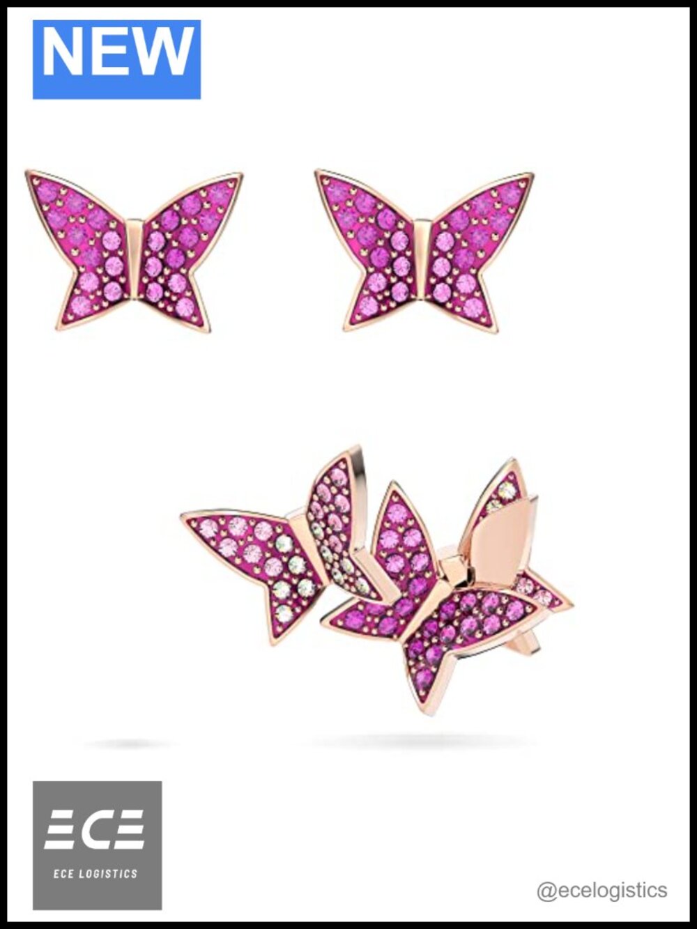 Swarovski Lilia Butterfly Jewelry Set Rose-Gold Plated Studs & Ear Cuff
